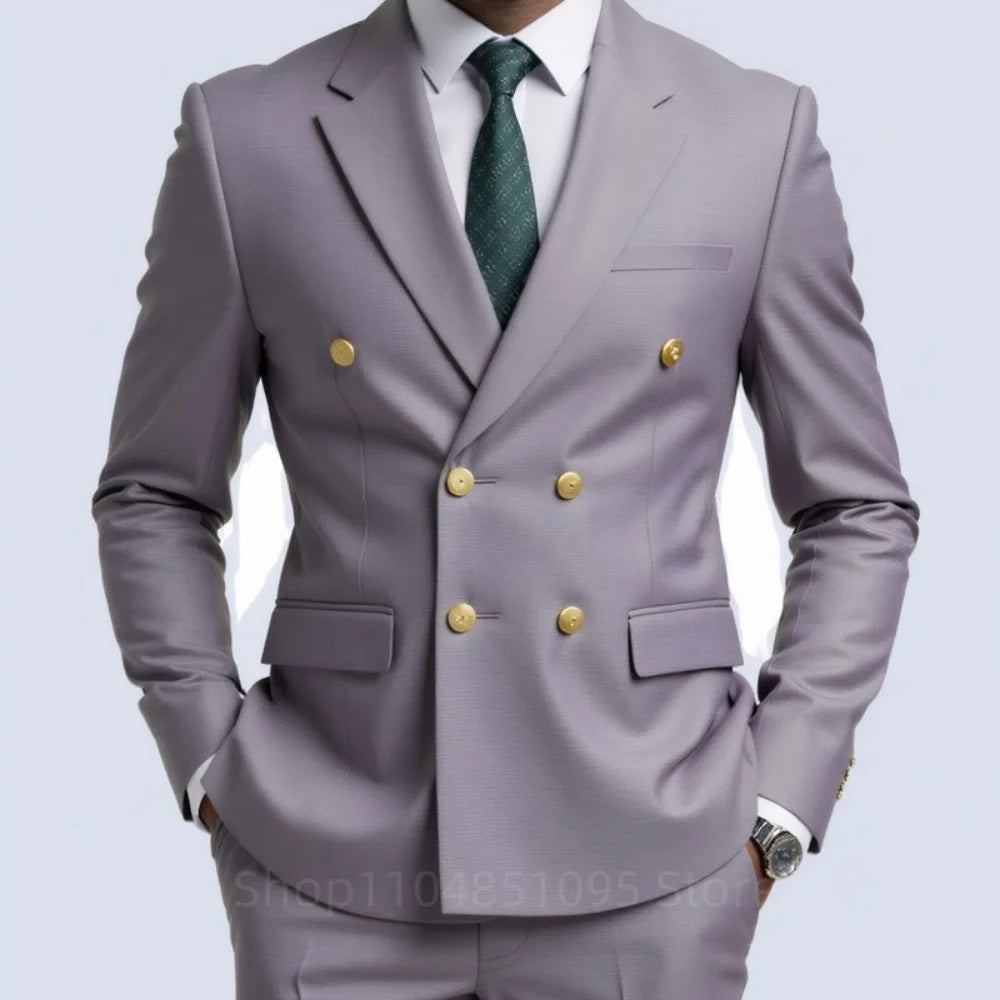 Men's 2-Piece Wedding Tuxedo - Double Breasted Slim Fit Business Suit