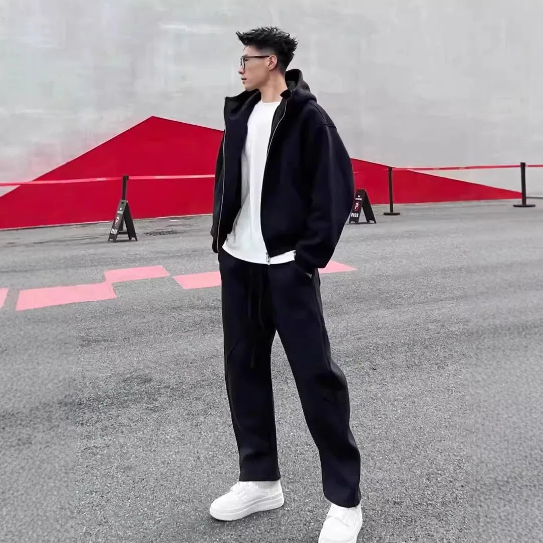 Men's Hooded Sports Two-Piece Set - Coat & Trousers