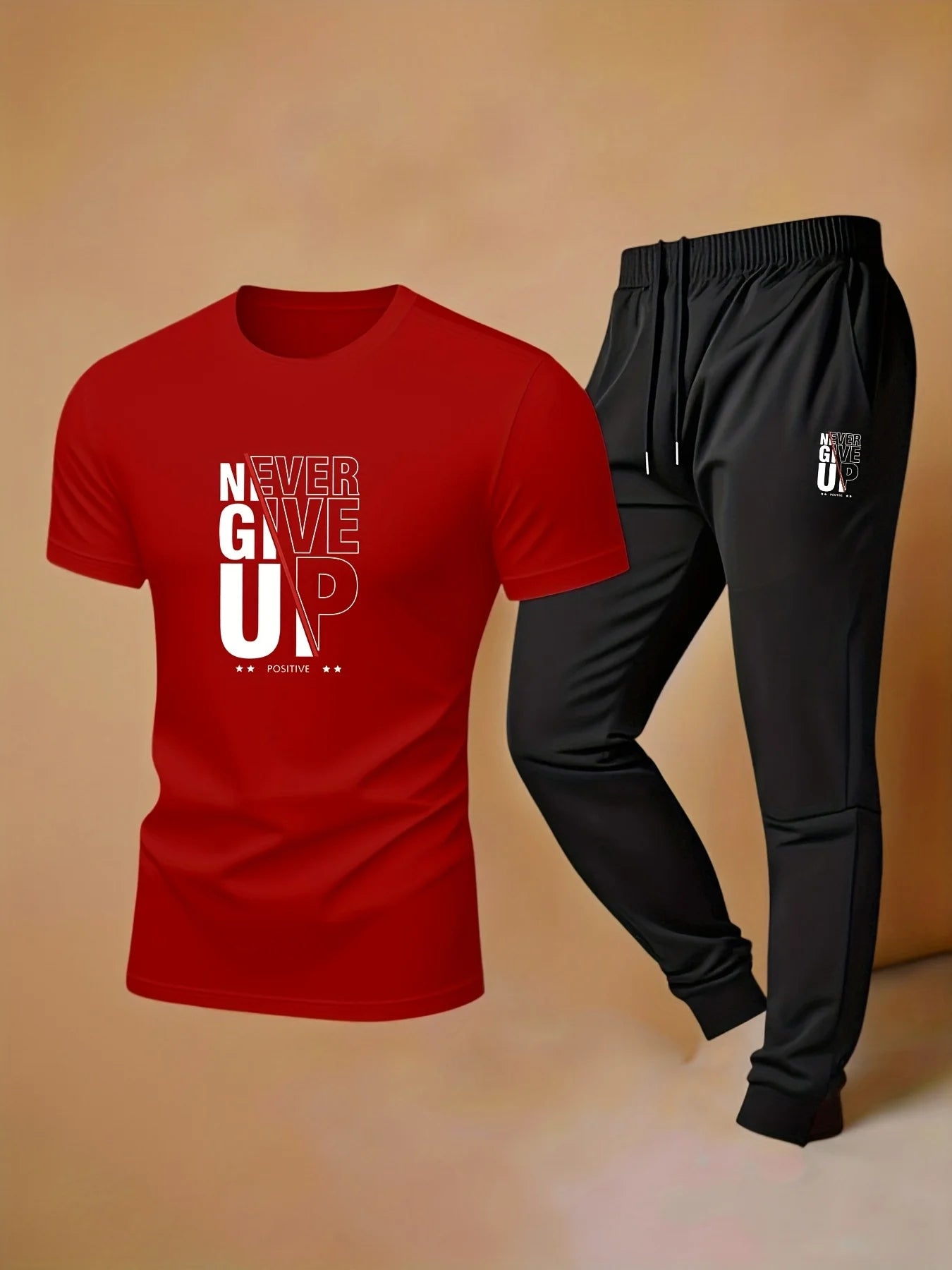 Men's Casual Sports Outfit Set - T-Shirt and Pants Trendy Sleepwear