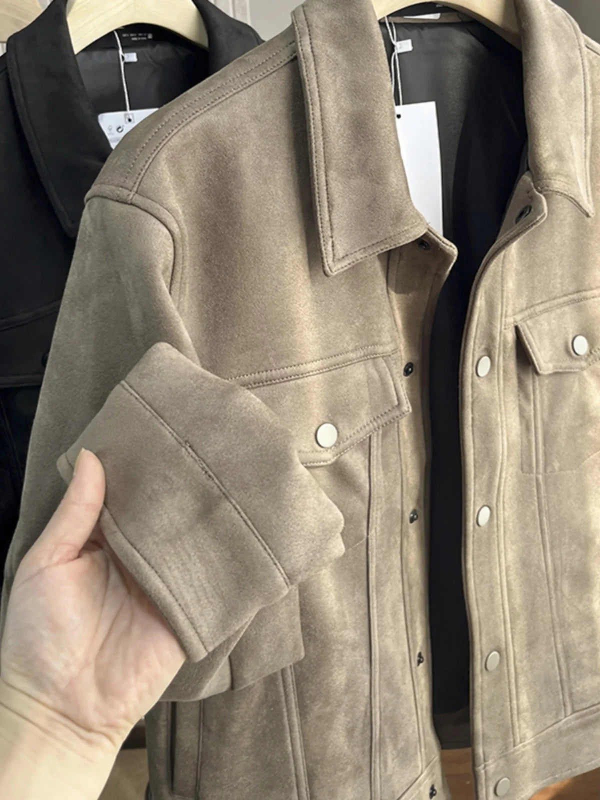 Men's Retro Suede Jacket - Casual Windproof Stand Collar Coat