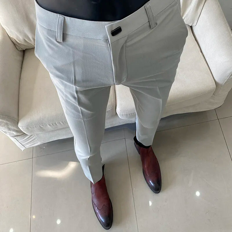 Men's Slim Fit Dress Pants - Stretch Formal Suit Trousers Solid Casual