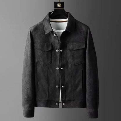 Men's High-End Suede Jacket - Business Casual Button Decoration Coat